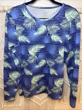 Hang Ten Blue Palm-Print Long-Sleeve Swim Coverup